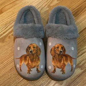 Snuggs Gray Slippers with Dachshund Design